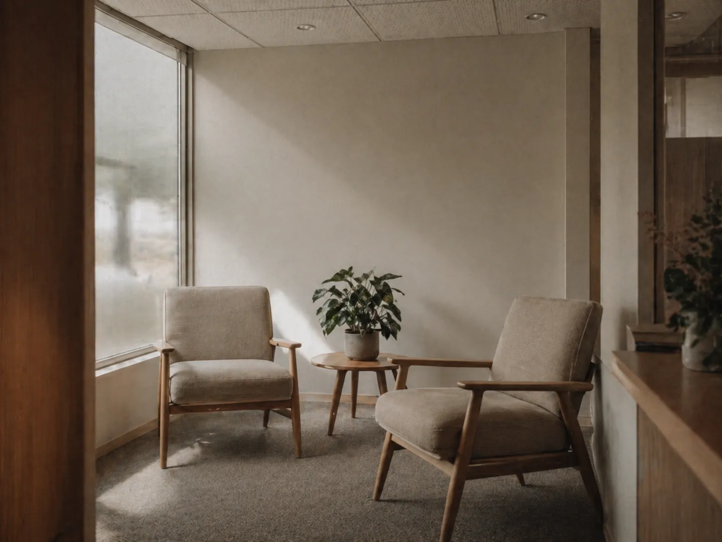 Ruhiges Wartezimmer einer Arztpraxis mit heller Akustik