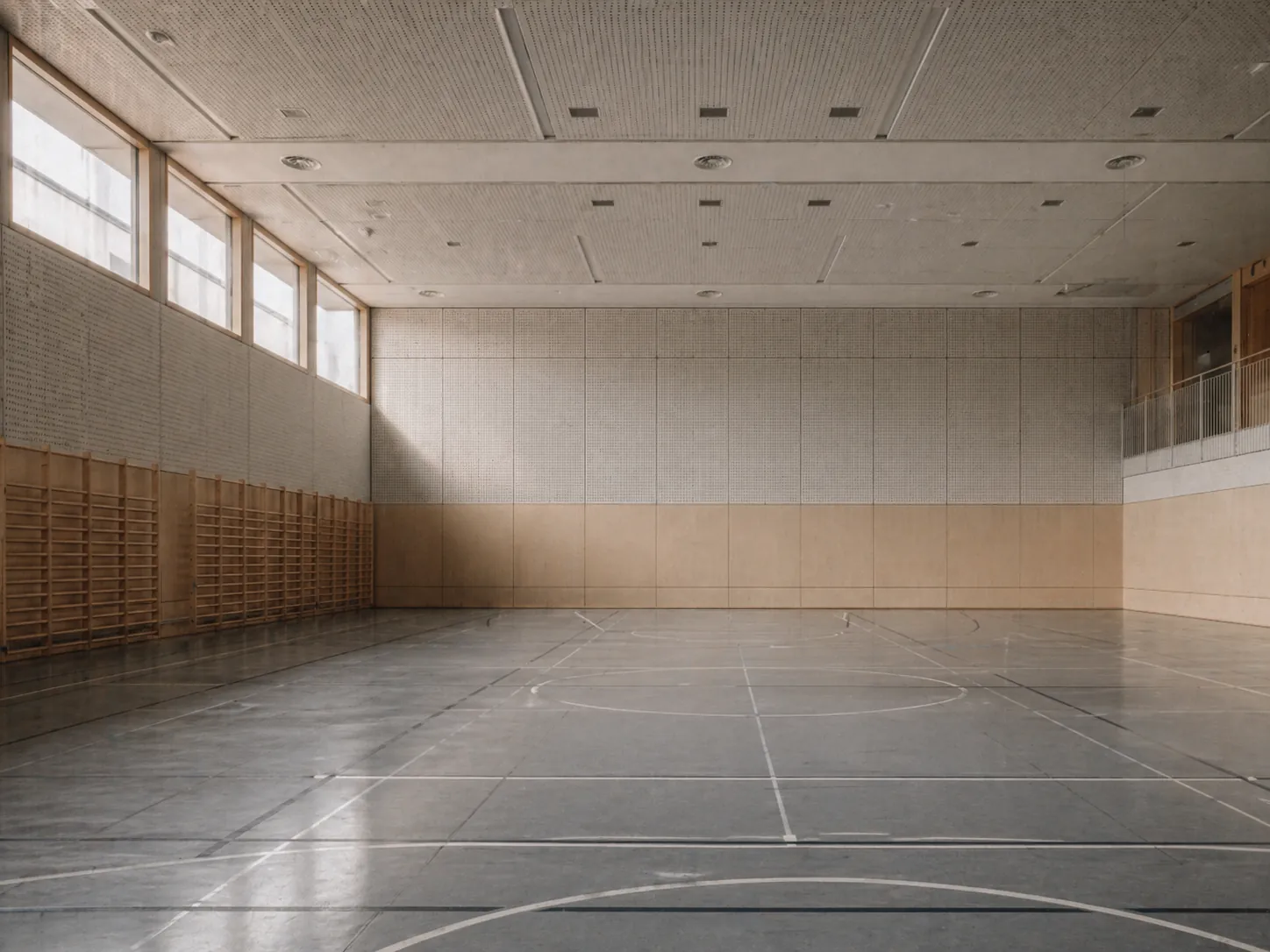 Sporthalle mit perforierten Akustikpaneelen an Wand und Decke